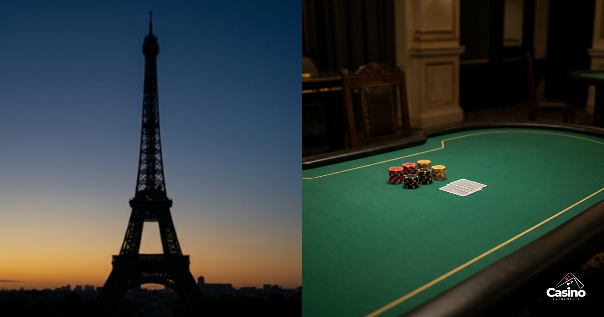 Table de casino avec jetons dorés et ambiance événementielle