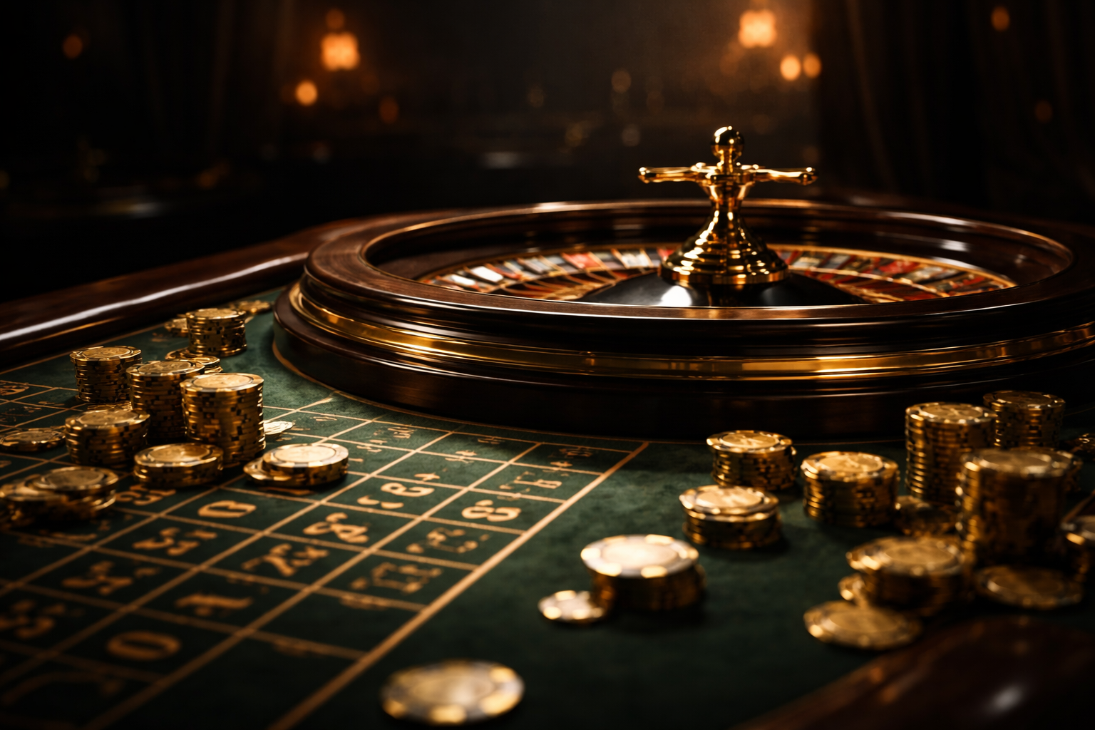 Table de casino avec jetons dores